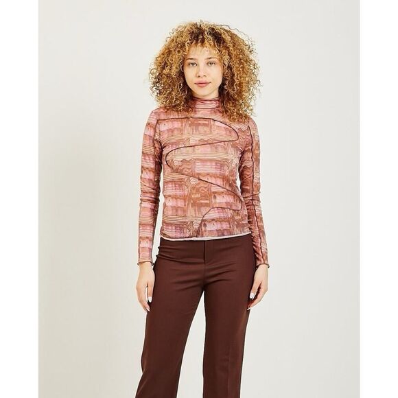 Paloma Wool Cometa Top Long Sleeve Dark Pink Abstract Swirl Print Size Small - Picture 14 of 14